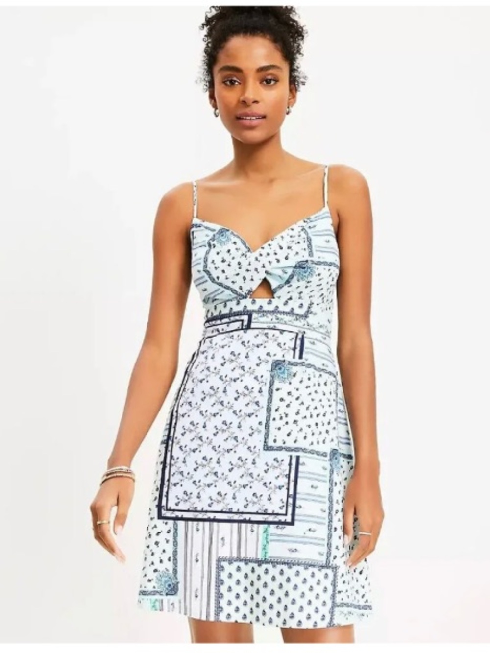 Ann Taylor LOFT Floral Patchwork Sleeveless A-Line Mini Dress Blue 0